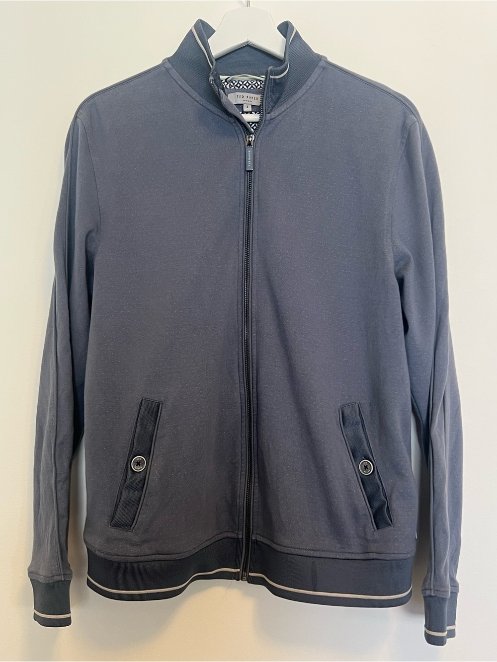 Ted Baker Navy Zip-Up Knit Jacket | Men’s Designer Sweater | Size 4